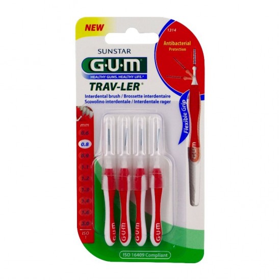 Gum trav-ler 4 brossettes interdentaires 0.8mm GUM - Brossettes
