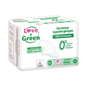 Love & green serviettes hypoallergéniques anti-irritation super paquet de 12