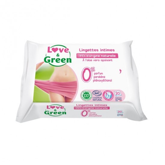 Love & green lingettes intimes à l'aloe vera apaisant paquet de 20 Love & green lingettes intimes à l'aloe vera apaisant paquet de 20