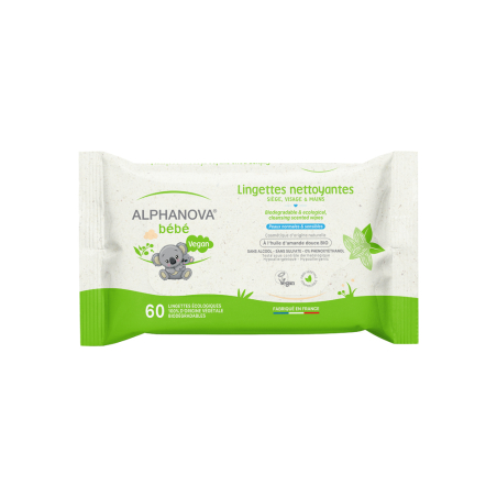 Alphanova Bébé Lingettes Huile d'Amande Sans Parfum Biodégradable Bio 60 Unités