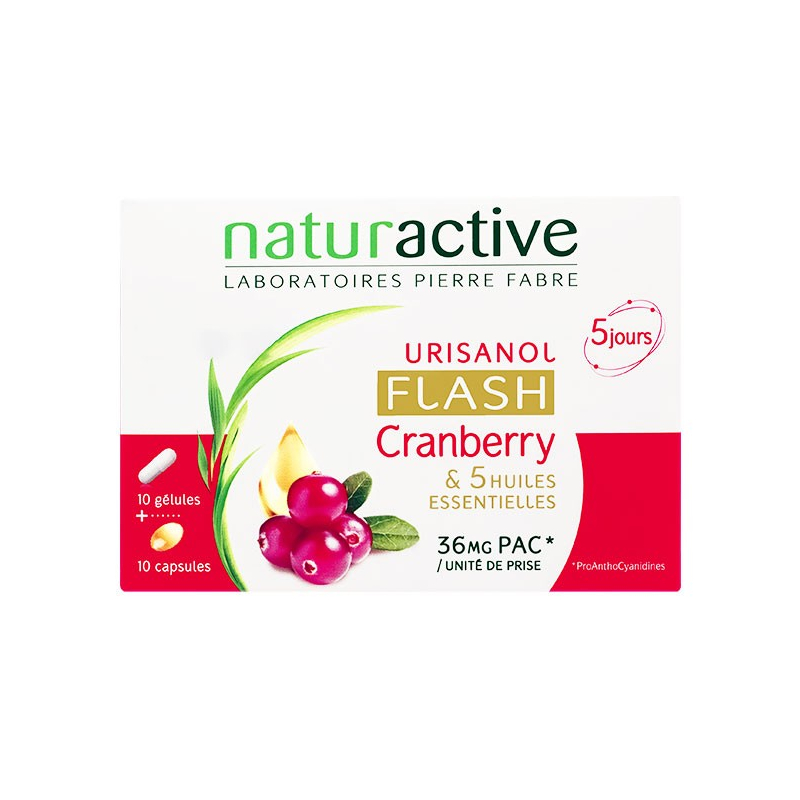 Naturactive Urisanol Flash Cranberry et 5 Huiles Essentielles 10 gélules et 10 capsules