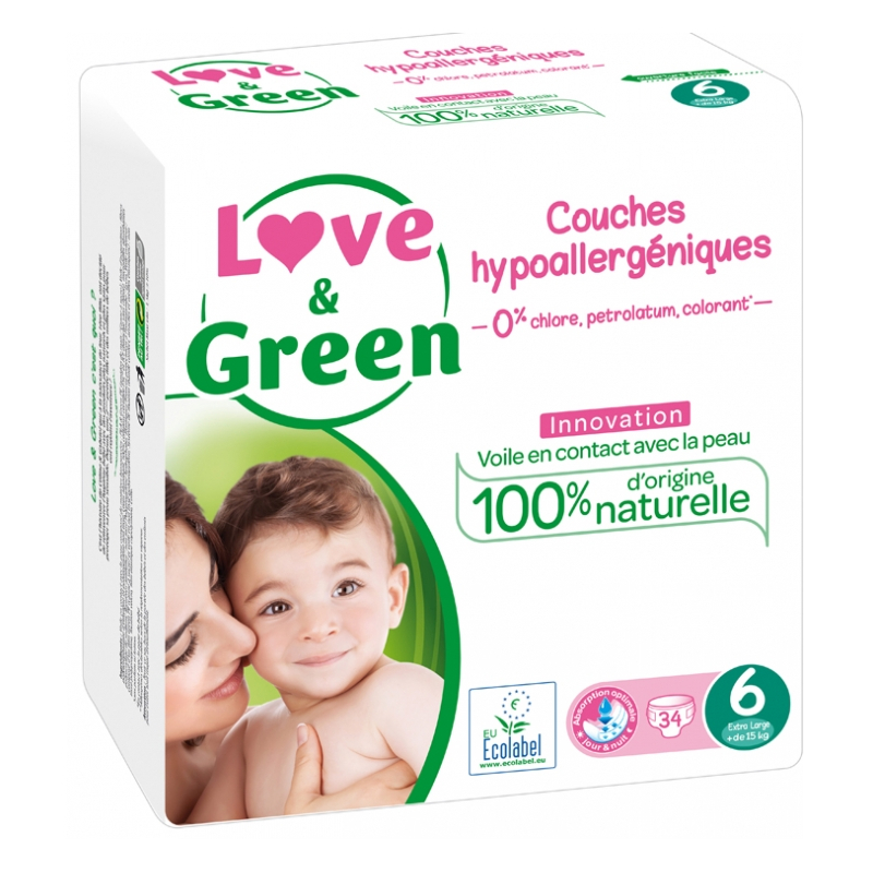 Couches hypoallergéniques taille 2 Love & Green - change pour bébé de 3 à 6  kg