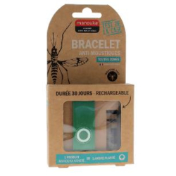 Bracelet Anti-Moustiques + Recharge 6 ml - Couleur : Vert