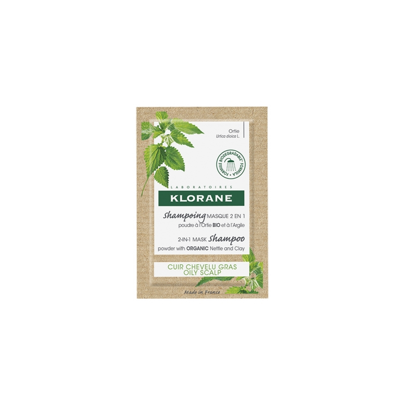 Klorane Shampoing Masque 2en1 Poudre à l'Ortie Bio et à l'Argile 8 Sachets