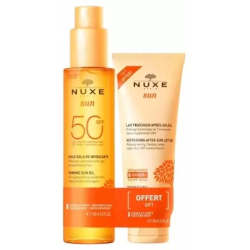 Nuxe sun huile solaire bronzante visage et corps SPF50 150 ml + lait fraîcheur après-Soleil visage et corps 100 ml offert