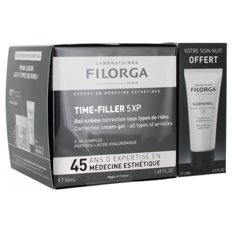 Filorga TIME-FILLER 5XP Gel-Crème Correction Tous Types de Rides 50 ml + SLEEP & PEEL Crème Micro-Peeling de Nuit 15 ml Offerte
