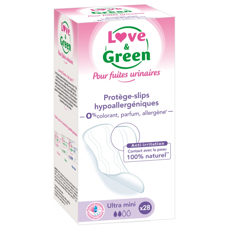 Love & Green pour Fuites Urinaires Protège-Slips Hypoallergéniques Ultra-Mini 28 Protège-Slips Love & Green pour Fuites Urinaires Protège-Slips Hypoallergéniques Ultra-Mini 28 Protège-Slips