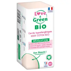 Love & Green Carrés Hypoallergéniques 100% Coton Bio 60 Cotons