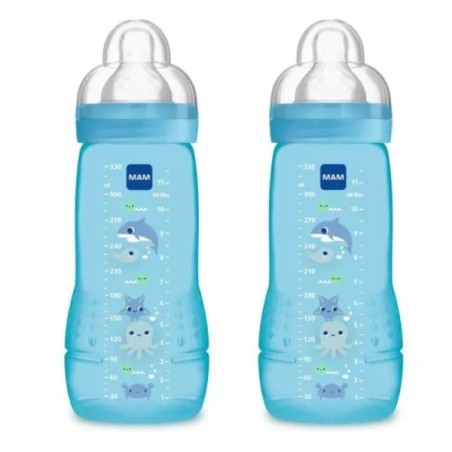 Mam easy active™ biberon 2ème âge bleu 330ml