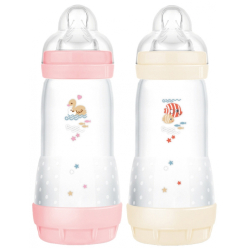MAM 2 Biberons Easy Start 320 ml 4 Mois et + Débit 3 - Couleur : Bonbon/Coton