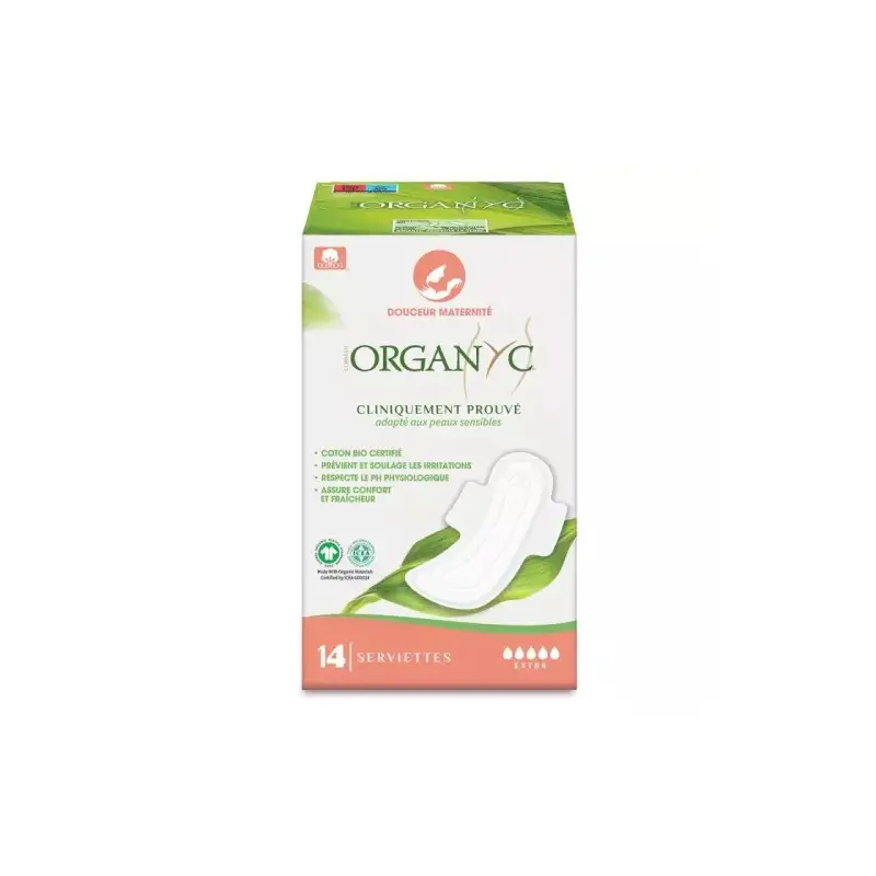 Organyc serviettes Douceur maternité Extra Coton bio - 14 serviettes Organyc serviettes Douceur maternité Extra Coton bio - 14 serviettes