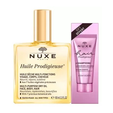 Nuxe Huile Prodigieuse 100 ml + Hair Prodigieux Le Shampoing Brillance Miroir 30 ml Offert