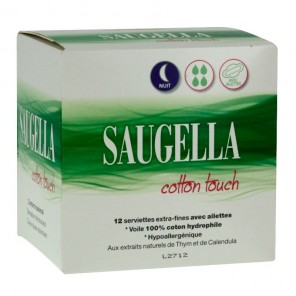 Saugella extra-fines nuit 12 serviettes SAUGELLA - Serviette hygiénique